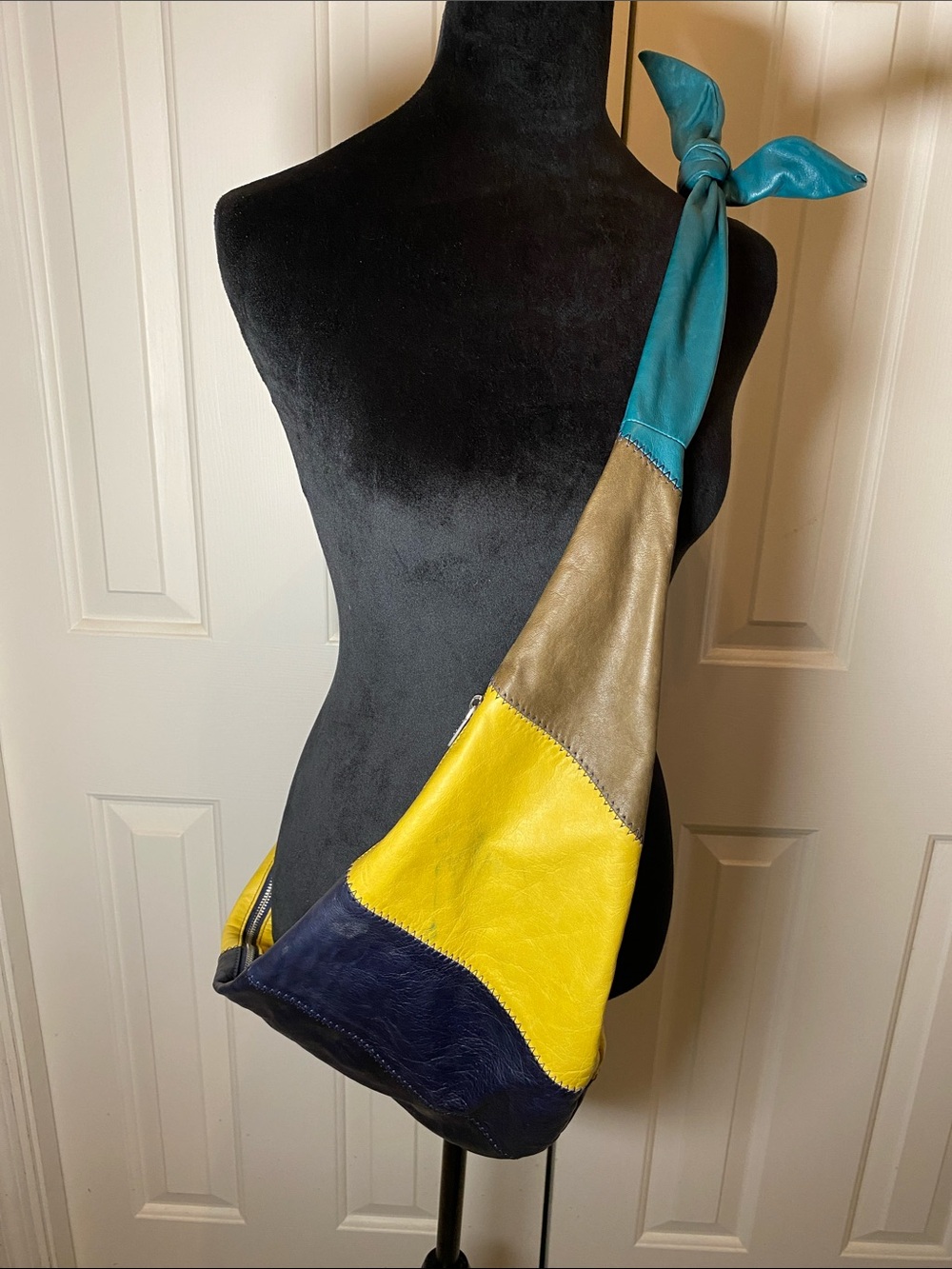 Toms Teal, Yellow & Navy Patchwork Leather Crossbody Sling